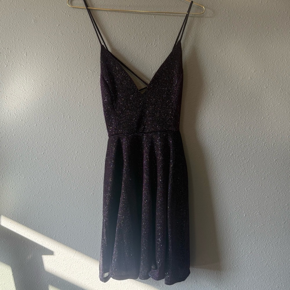 Purple Glitter Mini Dress with Pockets